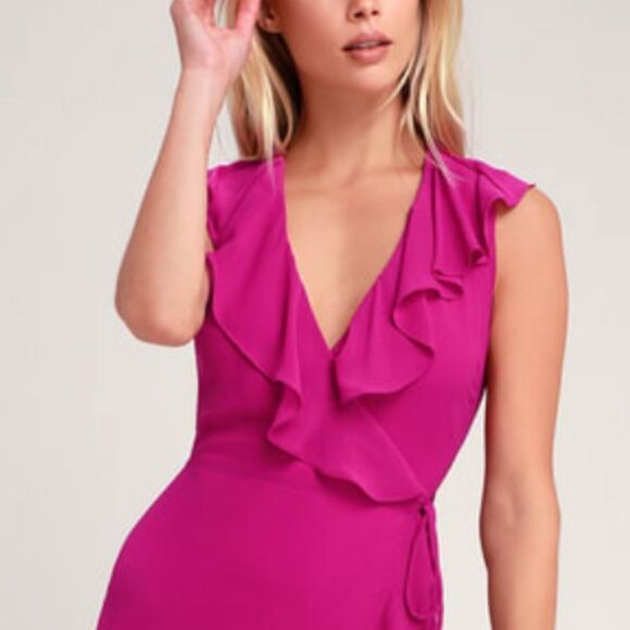 BCBG Generation NWT Ruffle Wrap Cocktail Dress Pink Size M Feminine Fairy Retro - Picture 1 of 11